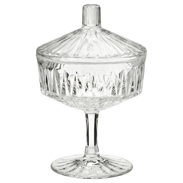 SALLSKAPLIG Bowl with lid, clear glass/patterned 10 cm, 60473322