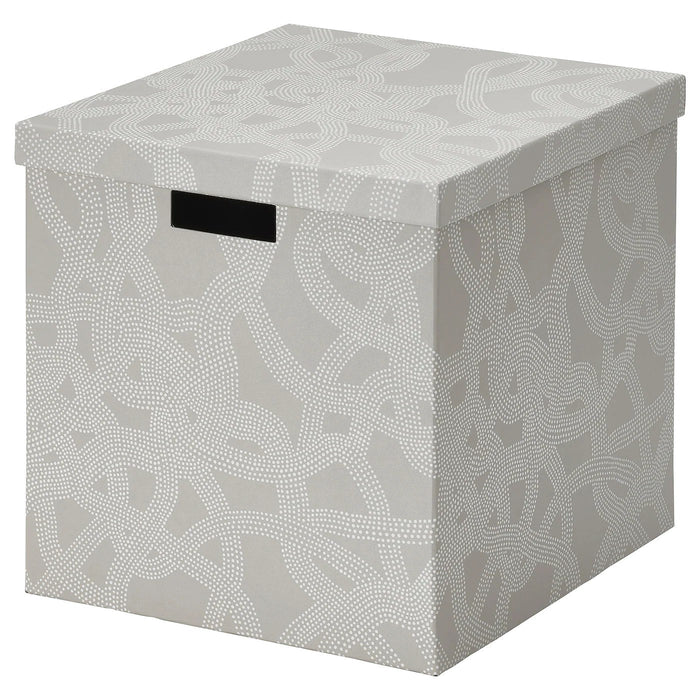 TJENA Storage box with lid, patterned/beige 32x35x32 cm, 60511748