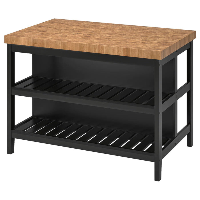 VADHOLMA Kitchen island, black/oak, 126x79x90 cm, 80359189