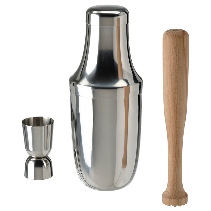 LUFTTAT 3-piece bar set, stainless steel/wood, 80428625
