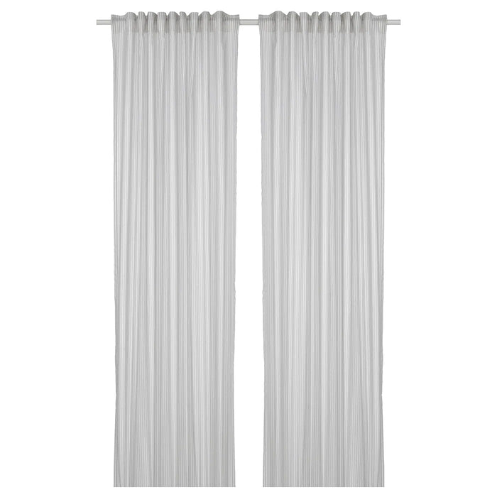 BYMOTT Curtains, 1 pair, white/light grey striped 120x250 cm, 80466684
