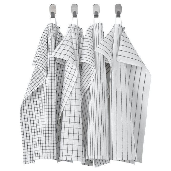 RINNIG Tea towel, white/dark grey/patterned 45x60 cm, 80476348