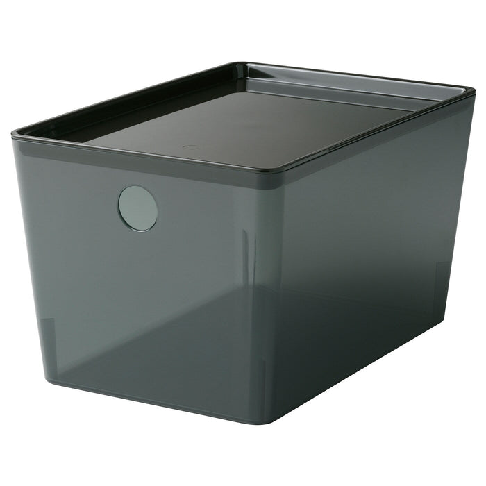KUGGIS Box with lid, transparent black 18x26x15 cm, 80514034