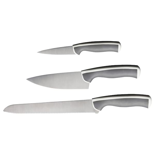 ANDLIG 3-piece knife set, light grey/white, 90257623