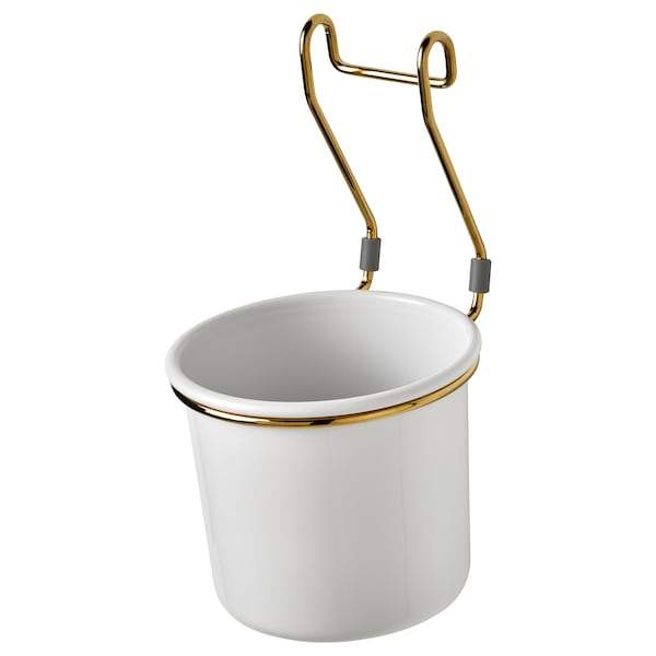 HULTARP Container, white/brass-colour polished 14x16 cm, 90462831