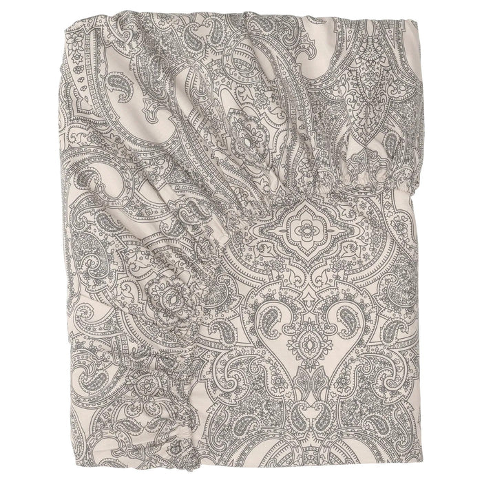 JATTEVALLMO Fitted sheet, beige/dark grey 90x200 cm, 90501465
