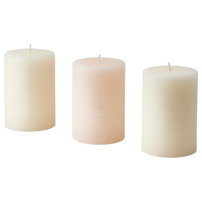 JAMLIK Scented pillar candle, Vanilla/light beige, 30 hr, 90502318