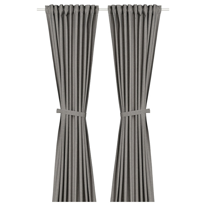 LENDA curtains with tie-backs, 1 pair, dark grey, 140x250 cm