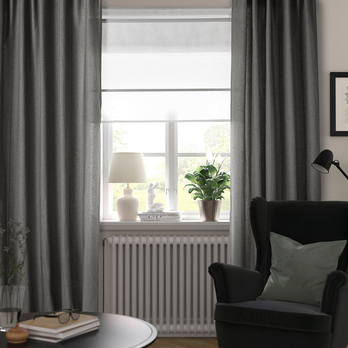 LENDA curtains with tie-backs, 1 pair, dark grey, 140x250 cm