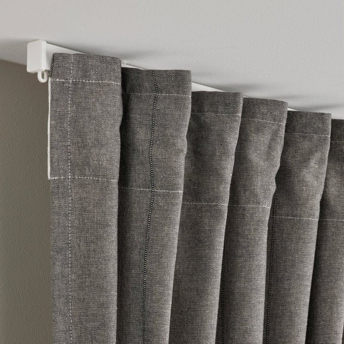 LENDA curtains with tie-backs, 1 pair, dark grey, 140x250 cm