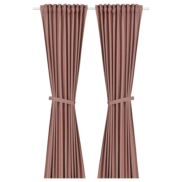 LENDA Curtains with tie-backs, 1 pair, brown-red, 140x250 cm