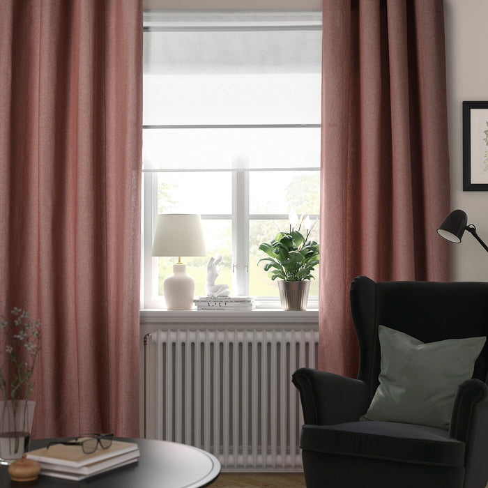 LENDA Curtains with tie-backs, 1 pair, brown-red, 140x250 cm