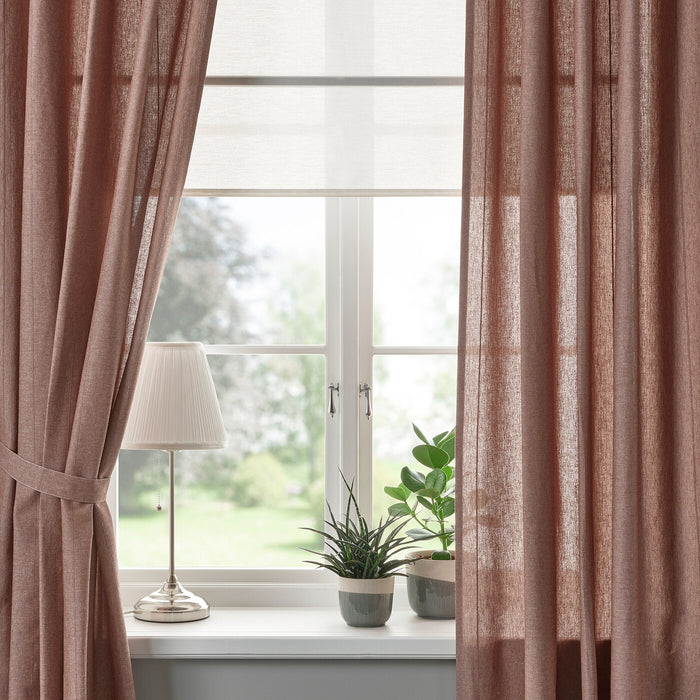 LENDA Curtains with tie-backs, 1 pair, brown-red, 140x250 cm