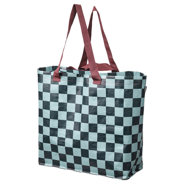 SACKKARRA carrier bag, black-blue/light grey-turquoise check pattern, 18x45x45 cm/36 l