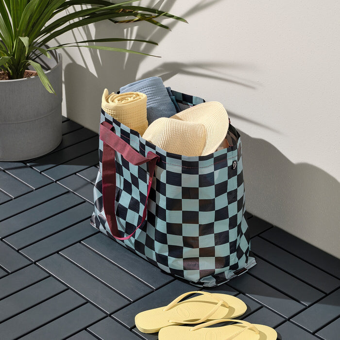 SACKKARRA carrier bag, black-blue/light grey-turquoise check pattern, 18x45x45 cm/36 l