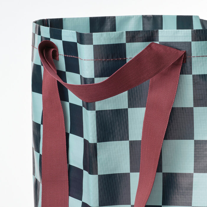 SACKKARRA carrier bag, black-blue/light grey-turquoise check pattern, 18x45x45 cm/36 l