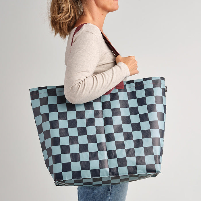 SACKKARRA carrier bag, black-blue/light grey-turquoise check pattern, 18x45x45 cm/36 l