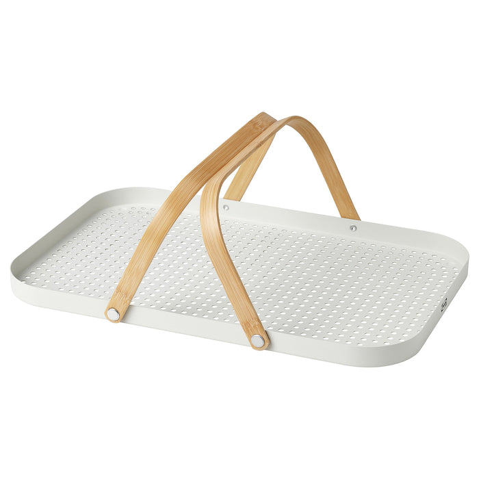 GRONFISK tray with handle, bamboo/white, 46x30 cm