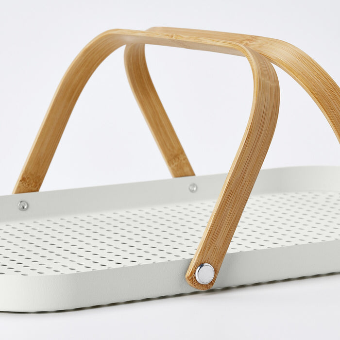 GRONFISK tray with handle, bamboo/white, 46x30 cm