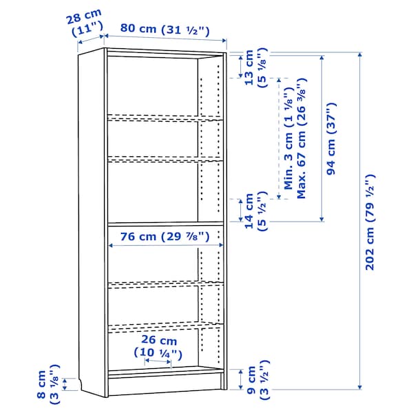 BILLY Bookcase, white, 80x28x202cm