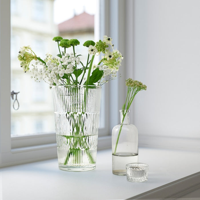 SMALLSPIREA Vase, clear glass/patterned, 22 cm