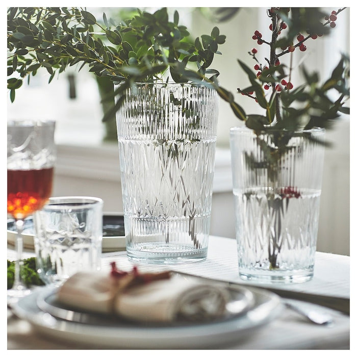 SMALLSPIREA Vase, clear glass/patterned, 22 cm