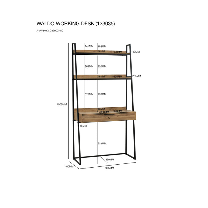 WALDO Working Desk, black/oak, 96.5x40.5x189.5 cm, 123035