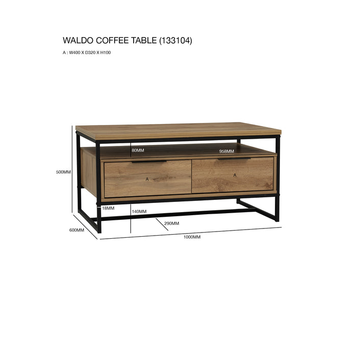 WALDO Coffee table, black/wotan oak,  100x60x50 cm, 133104