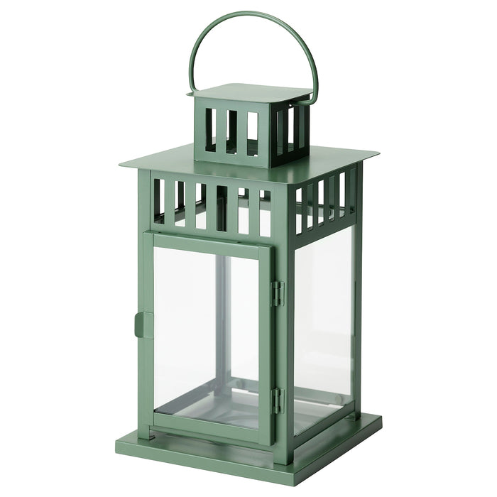 BORRBY lantern for pillar candle, in/out, green, 28 cm