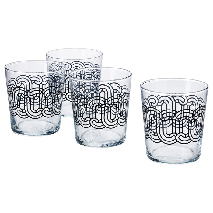 SOTRONN Glass, clear glass patterned/black, 30 cl