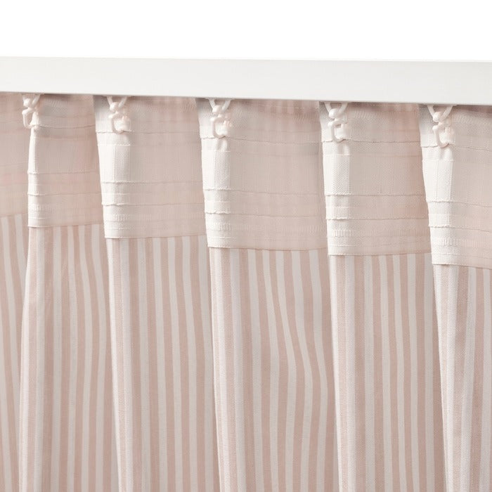 BYMOTT Curtains, 1 pair, white/beige striped 120x250 cm