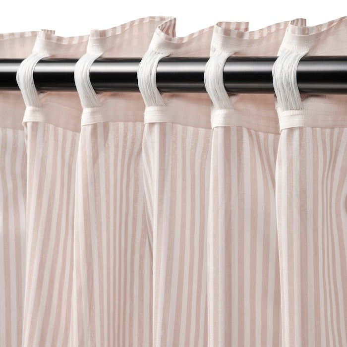 BYMOTT Curtains, 1 pair, white/beige striped 120x250 cm