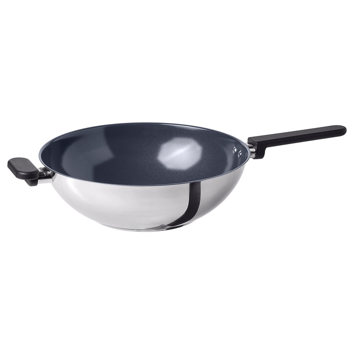 MIDDAGSMAT wok, non-stick coating/stainless steel, 32 cm