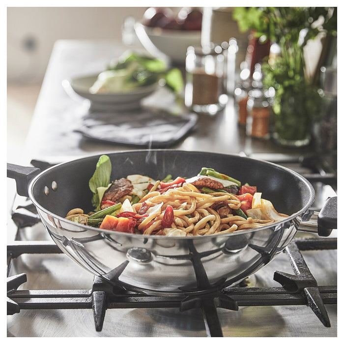 MIDDAGSMAT wok, non-stick coating/stainless steel, 32 cm