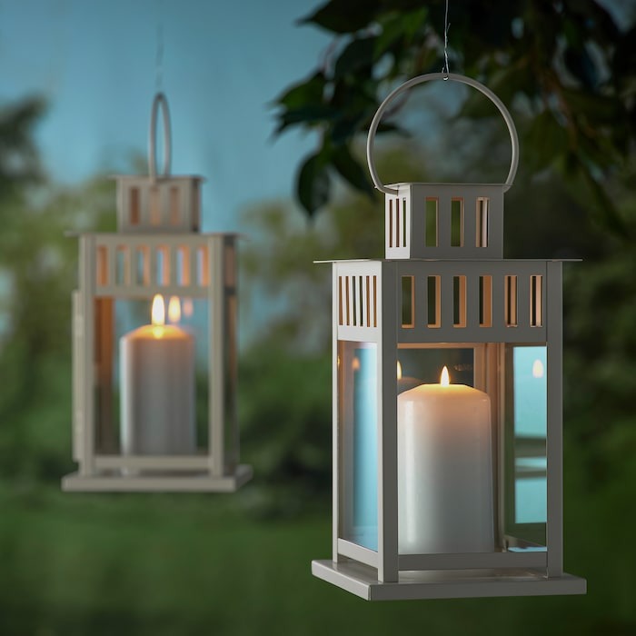 BORRBY Lantern for pillar candle, in/outdoor beige 28 cm