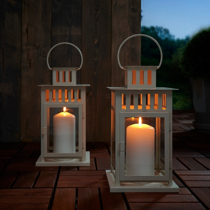 BORRBY Lantern for pillar candle, in/outdoor beige 28 cm