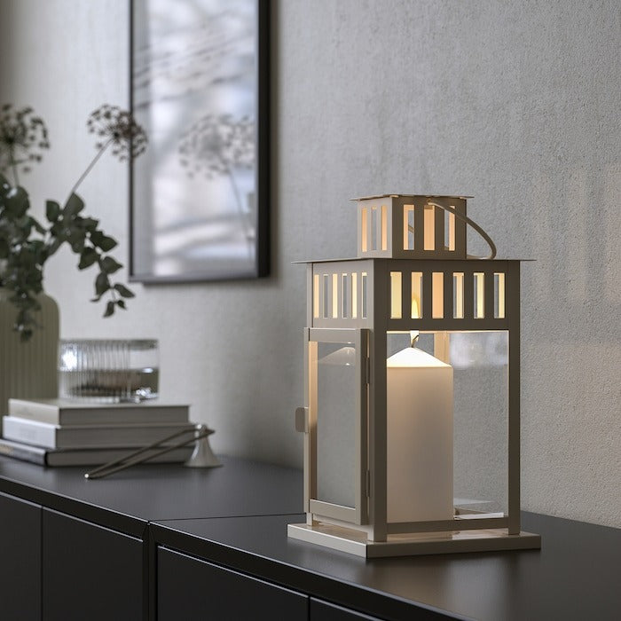 BORRBY Lantern for pillar candle, in/outdoor beige 28 cm