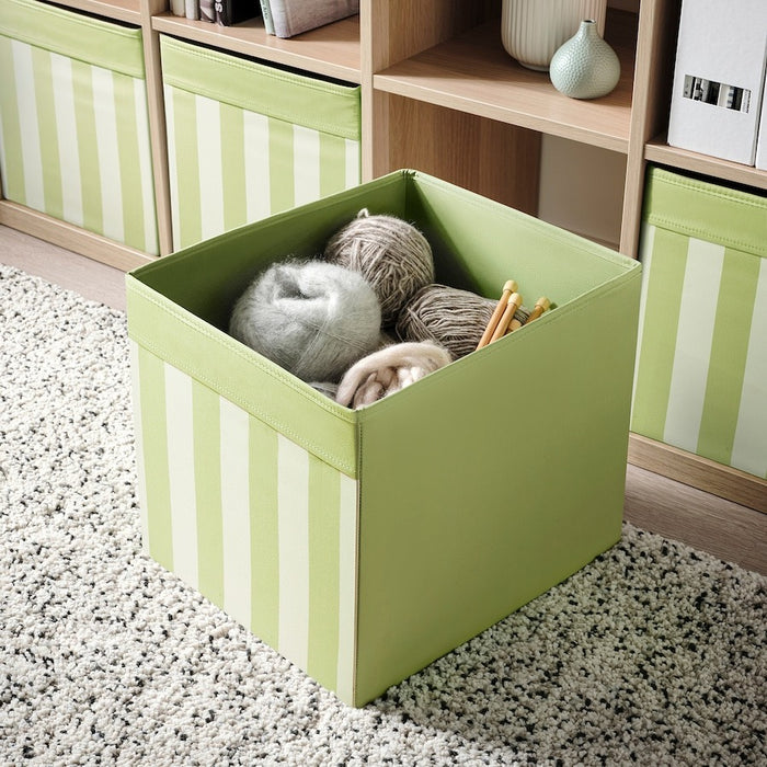 DRONA Box, patterned green/beige 33x38x33 cm