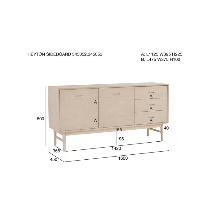 HAYTON Sideboard, White Oak, 160x45x80 cm, 345052