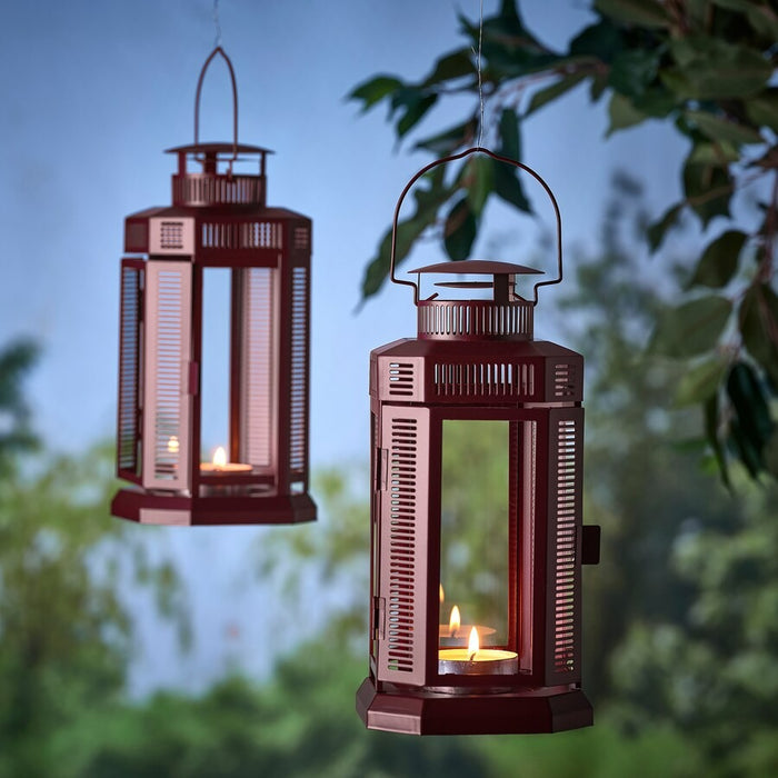 ENRUM Lantern for pillar candle, in/out, brown-red, 28 cm