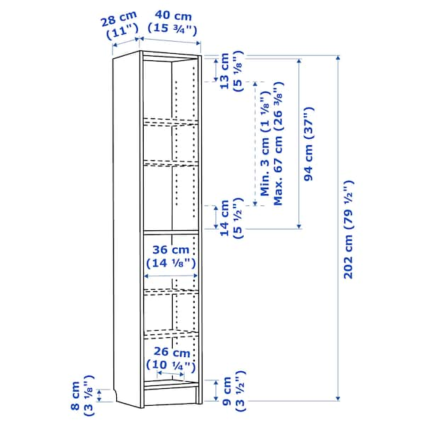 BILLY Bookcase - white, 40x28x202 cm