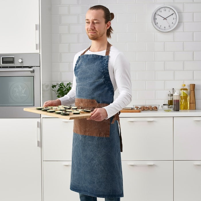 GRILLTIDER apron, blue/brown, 69x92 cm