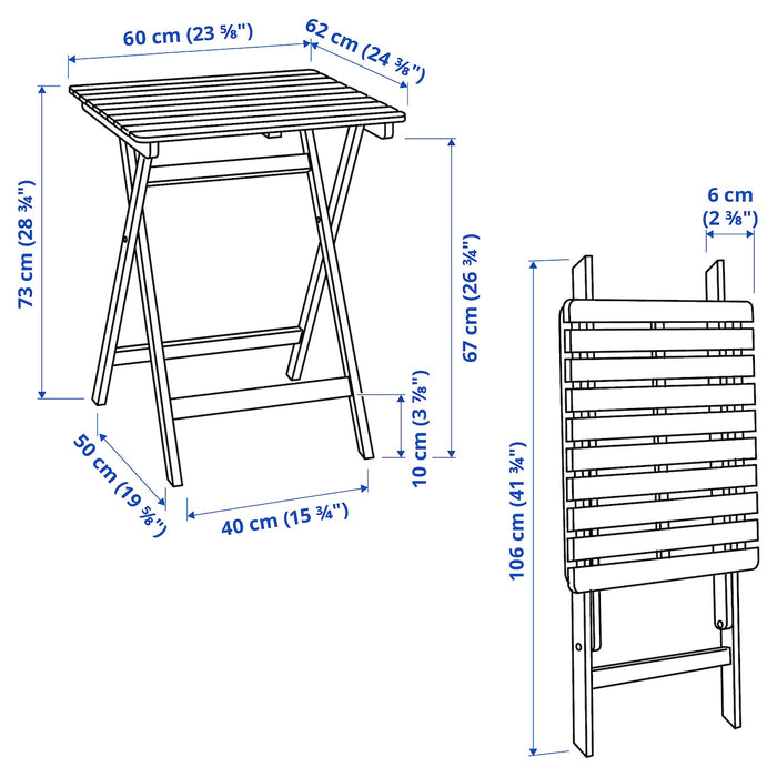 ASKHOLMEN table, outdoor, foldable dark brown, 60x62 cm