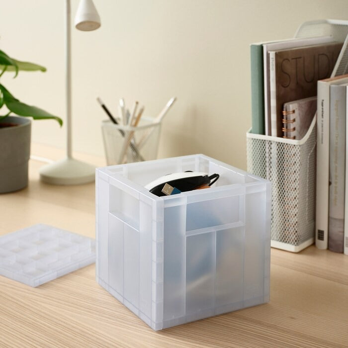 PANSARTAX Storage box with lid, transparent grey-blue, 16.5x16.5x16.5 cm