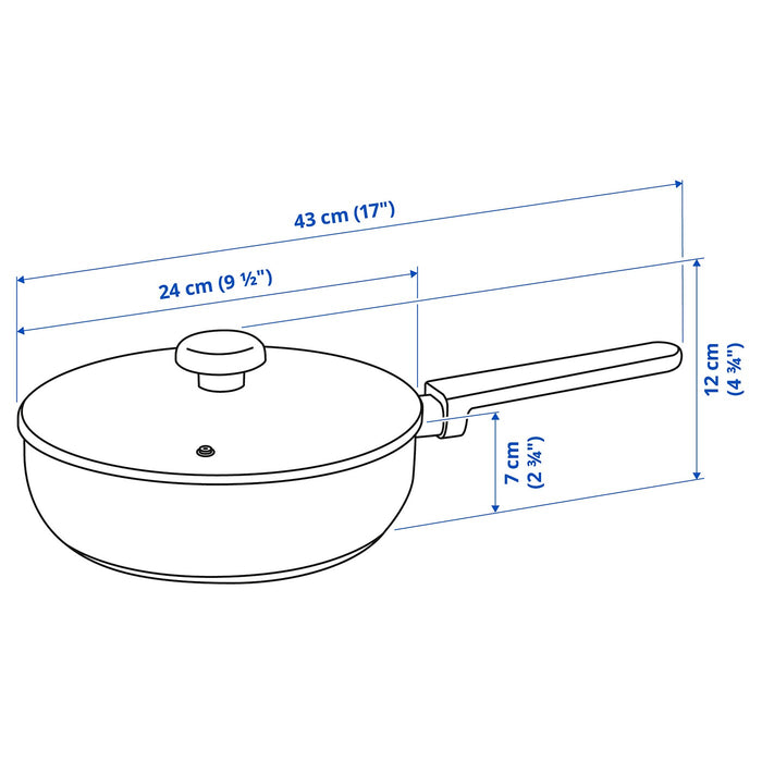 MIDDAGSMAT saucepan with lid, clear glass/stainless steel, 24 cm