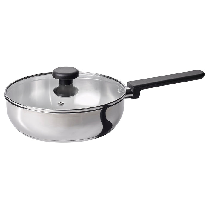 MIDDAGSMAT saucepan with lid, clear glass/stainless steel, 24 cm