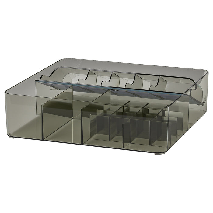 VISSLAAN box with compartments, grey, 32x31x9 cm