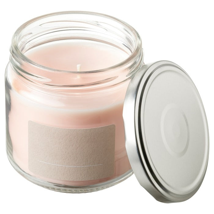 ADELSYREN Scented candle in glass with lid, grapefruit & rose/pale pink, 40 hr