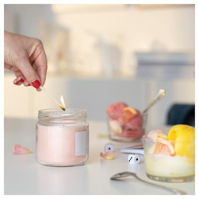 ADELSYREN Scented candle in glass with lid, grapefruit & rose/pale pink, 40 hr