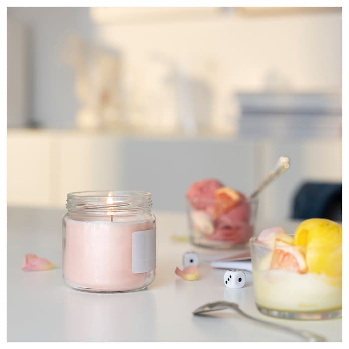 ADELSYREN Scented candle in glass with lid, grapefruit & rose/pale pink, 40 hr